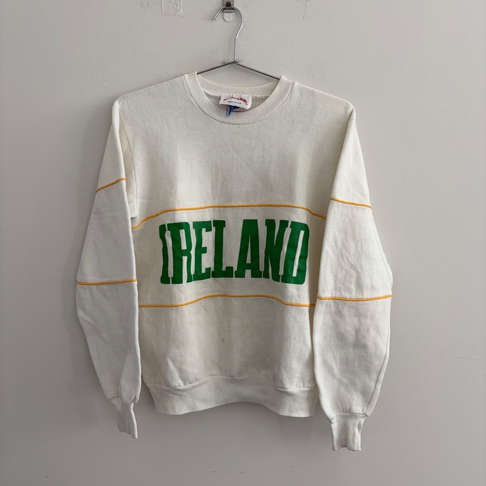 Vintage Nutmeg Mills Ireland Sweatshirt White Green Yellow Made in USA